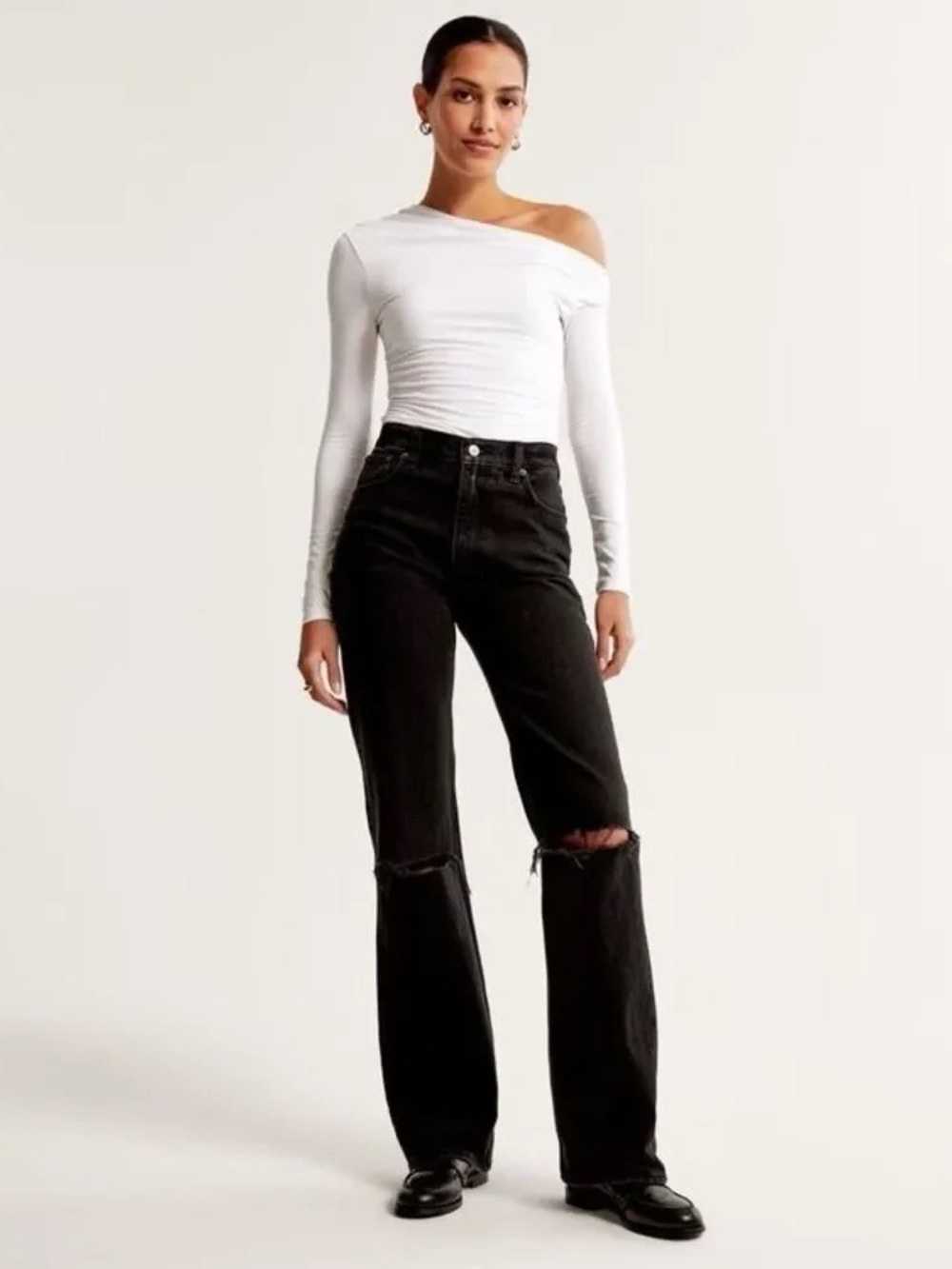 Abercrombie & Fitch High-Rise Black Distressed Wide-Leg Jeans
